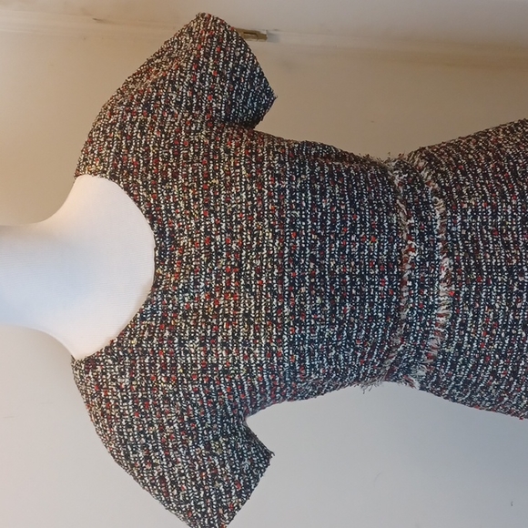 J.Crew Tweed Multicolored Fringe Trim Short Sleeve Shift Dress oversize - Picture 2 of 7